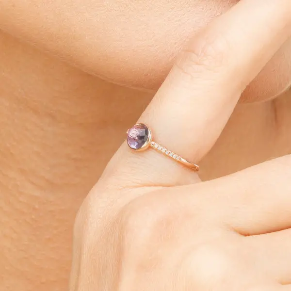 Leaf Jewelry Ring Amethyst mit Diamanten, 14K Rosegold, Gr.50 Bis zu 50% Rabatt