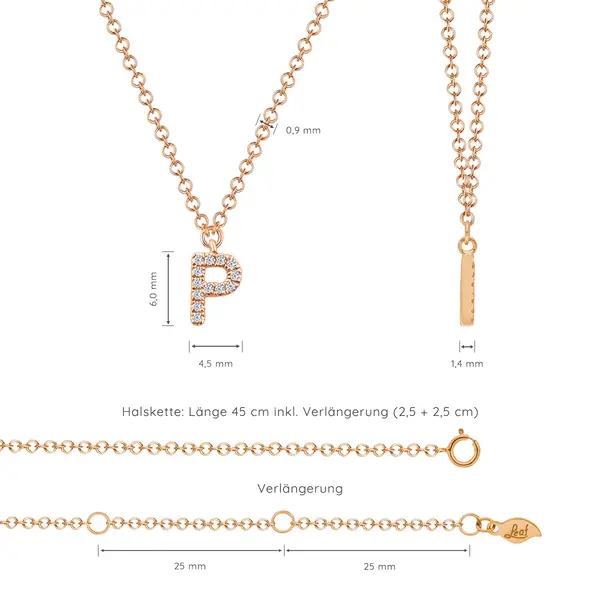 Leaf Jewelry Halskette Letter "P", 14 K Rosegold mit Diamanten Bis zu 60% Rabatt