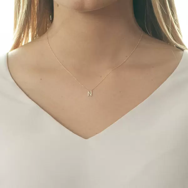 Leaf Jewelry Halskette Letter "N", 14 K Rosegold mit Diamanten Bis zu 65% Rabatt
