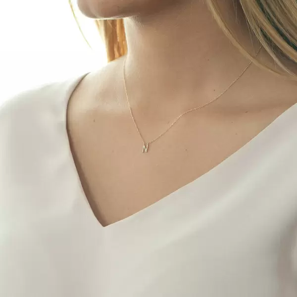 Leaf Jewelry Halskette Letter "N", 14 K Rosegold mit Diamanten Bis zu 65% Rabatt