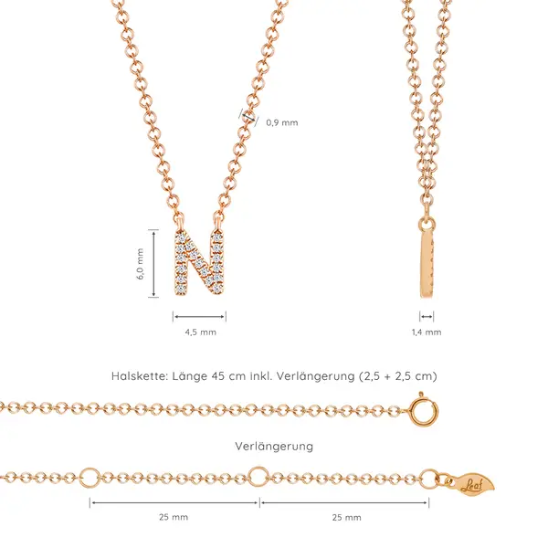 Leaf Jewelry Halskette Letter "N", 14 K Rosegold mit Diamanten Bis zu 65% Rabatt