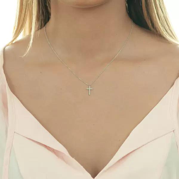 Leaf Jewelry Halskette Kreuz mit Diamanten, 18 K Weißgold Sonderangebot der Fabrik