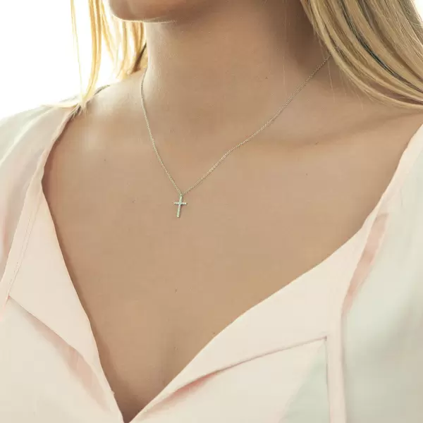 Leaf Jewelry Halskette Kreuz mit Diamanten, 18 K Weißgold Sonderangebot der Fabrik