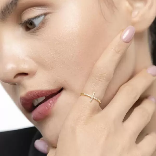 Leaf Jewelry Ring Kreuz mit Diamanten, 18 K Gelbgold 50% Rabatt mit kostenlosem Versand
