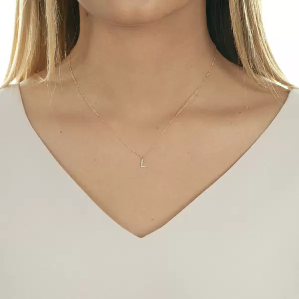 Leaf Jewelry Halskette Letter "L", 14 K Rosegold mit Diamanten Kostenloser Versand international