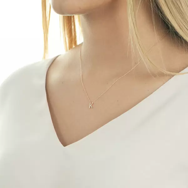 Leaf Jewelry Halskette Letter "K", 14 K Rosegold mit Diamanten Online