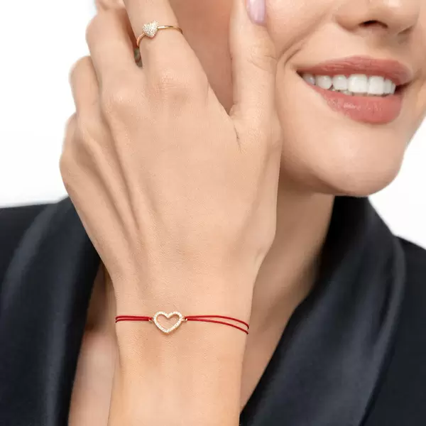 Leaf Jewelry Glückarmband Herz mit Diamanten, 18 K Gelbgold, Beige im Angebot