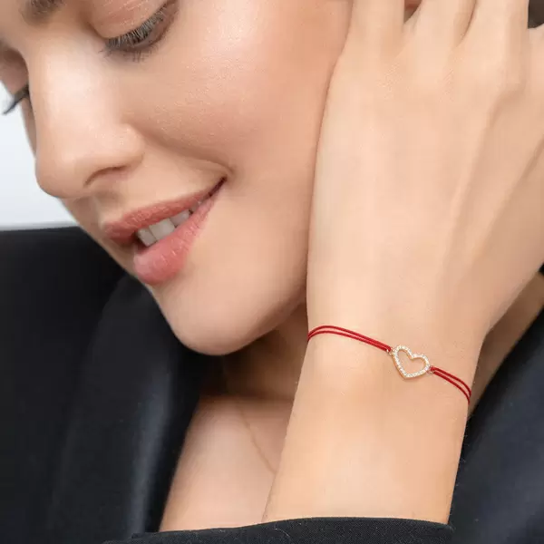 Leaf Jewelry Glückarmband Herz mit Diamanten, 18 K Gelbgold, Beige im Angebot