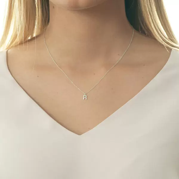 Leaf Jewelry Halskette Letter "R", 14 K Weißgold mit Diamanten Limitierter Zeitrabatt
