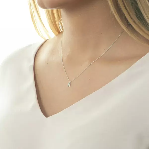 Leaf Jewelry Halskette Letter "R", 14 K Weißgold mit Diamanten Limitierter Zeitrabatt