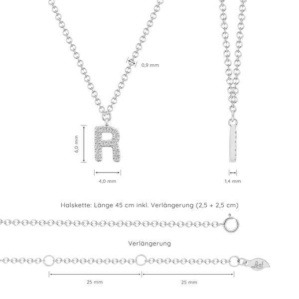 Leaf Jewelry Halskette Letter "R", 14 K Weißgold mit Diamanten Limitierter Zeitrabatt