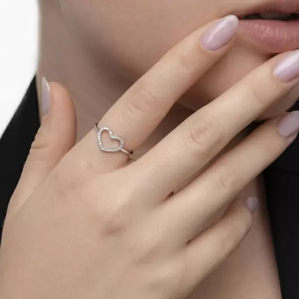 Leaf Jewelry Ring Herz mit Diamanten, 18 K Weißgold Fabrik Onlineshop