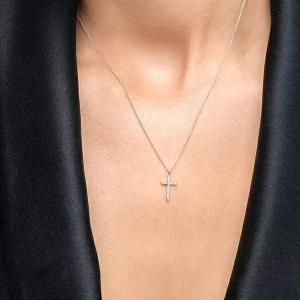 Leaf Jewelry Halskette Kreuz mit Diamanten, 18 K Rosegold Fabrikpreis