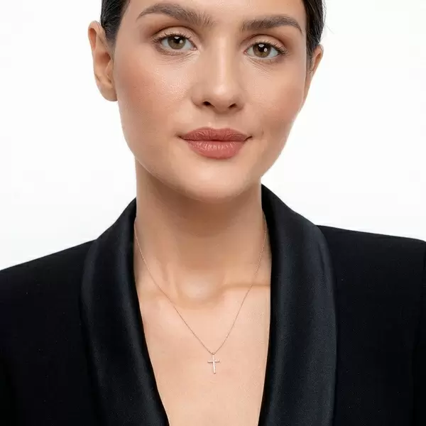 Leaf Jewelry Halskette Kreuz mit Diamanten, 18 K Rosegold Fabrikpreis