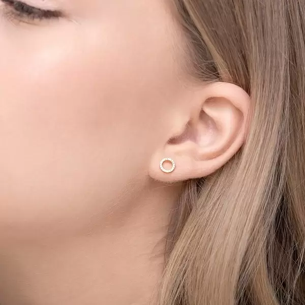 Leaf Jewelry Ohrringe Circle mit Diamanten, 18 K Gelbgold Online Shopping