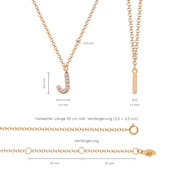 Leaf Jewelry Halskette Letter "J", 14 K Rosegold mit Diamanten Saisonschlussverkauf