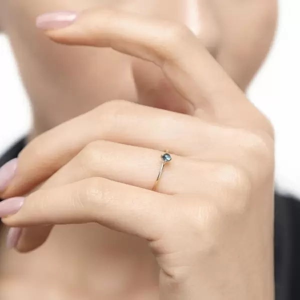 Leaf Jewelry Ring Cabochon, 14 K Gelbgold, Blauer Topas Valentinstagsangebot