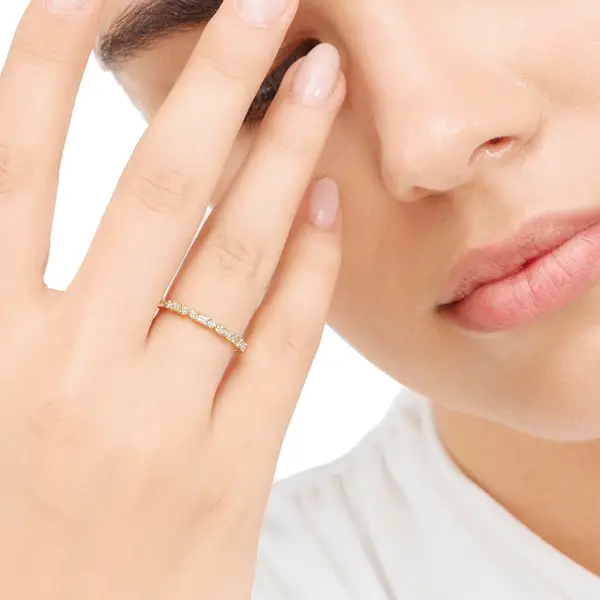 Leaf Jewelry Ring mit Baguette Diamanten, 14K Gelbgold Neueste Mode