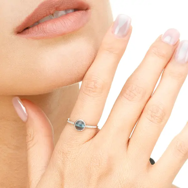 Leaf Jewelry Ring Blue Topas mit Diamanten, 14K Rosegold Exklusive Angebote