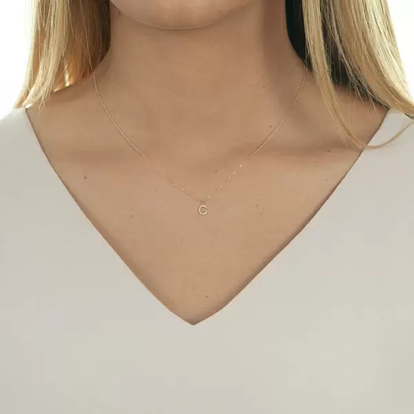 Leaf Jewelry Halskette Letter "C", 14 K Rosegold mit Diamanten Blitzangebot