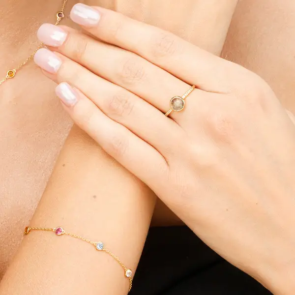 Leaf Jewelry Ring Labradorit mit Diamanten, 14K Gelbgold Große Rabatte