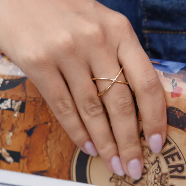 Leaf Jewelry Ring X Cross, 18 K Gelbgold vergoldet, Größe 54 zollfrei