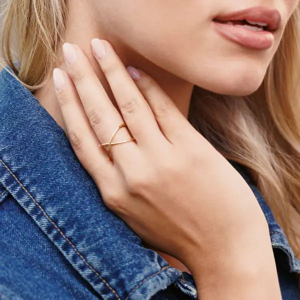 Leaf Jewelry Ring X Cross, 18 K Gelbgold vergoldet, Größe 54 zollfrei