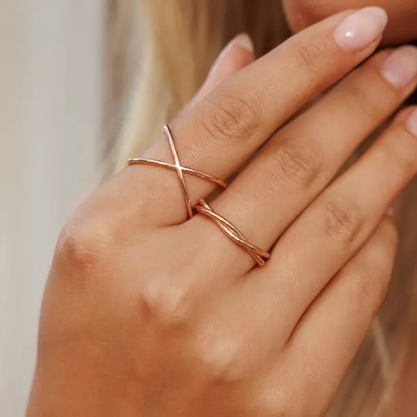 Leaf Jewelry Ring X Cross, 18 K Gelbgold vergoldet, Größe 54 zollfrei