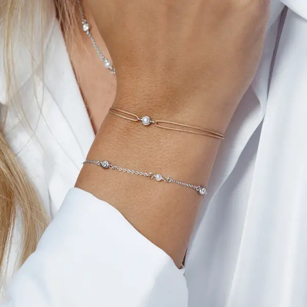 Leaf Jewelry Glücksarmband Pure mit Perle, 925 Sterlingsilber, Beige Verkauf