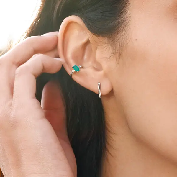 Leaf Jewelry Silber Earcuff Gorgeous Gems, Grüner Achat, Gelbgold Limitierter Zeitrabatt