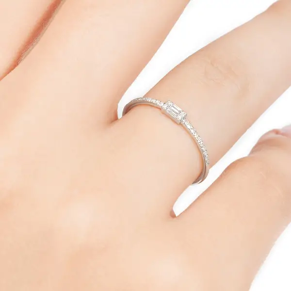 Leaf Jewelry Ring mit Diamanten, Tiny Baguette, 14K Weißgold Fabrik Onlineshop