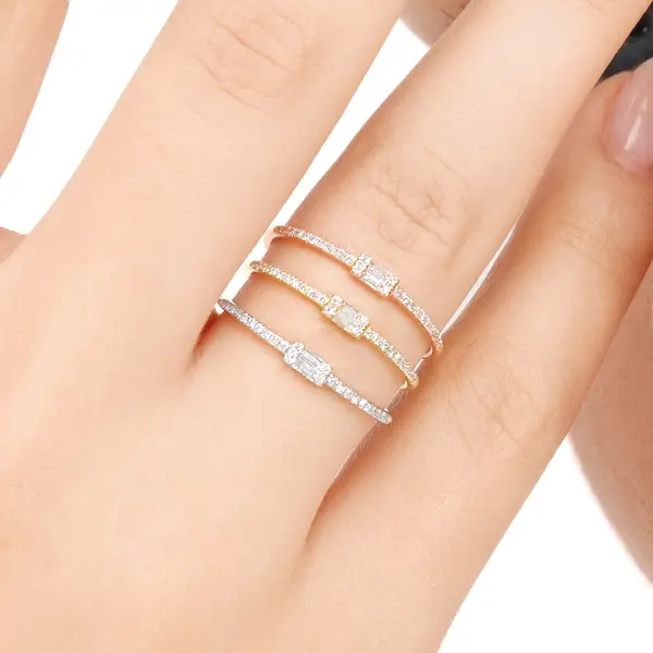 Leaf Jewelry Ring mit Diamanten, Tiny Baguette, 14K Weißgold Fabrik Onlineshop