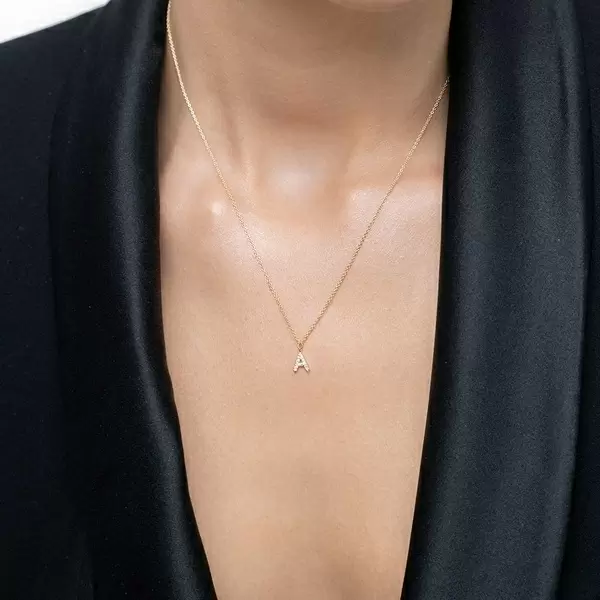 Leaf Jewelry Buchstabenketten, 14 K Gelbgold mit Diamanten Blitzangebot