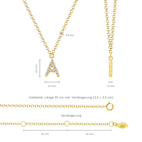 Leaf Jewelry Buchstabenketten, 14 K Gelbgold mit Diamanten Blitzangebot