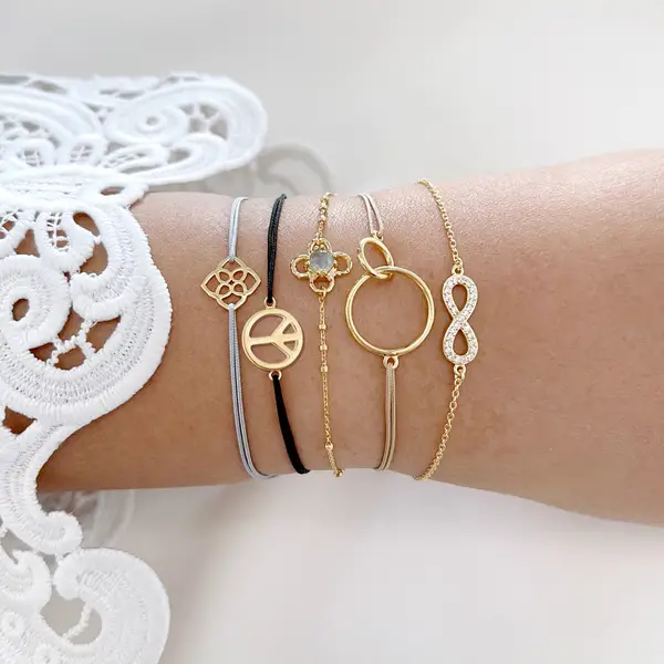 Leaf Jewelry Glücksarmband PEACE, 18 K Rosegold vegoldet, Grau Fabrikladen