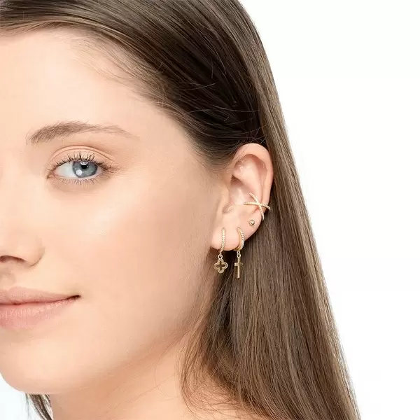 Leaf Jewelry Single Creole CROSS/Zirkonia, 18 K Gelbgold vergoldet Online