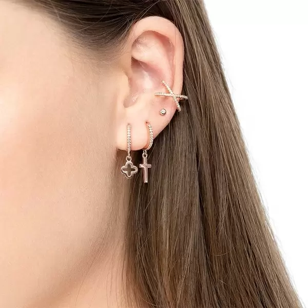 Leaf Jewelry Single Creole CROSS/Zirkonia, 18 K Rosegold vergoldet Lagerräumung