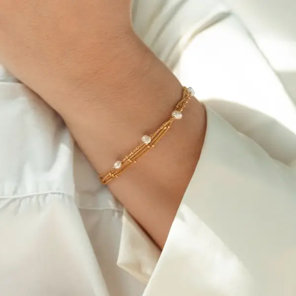 Leaf Jewelry Armkette Perle, 18 K Gelbgold vergoldet Exklusive Angebote