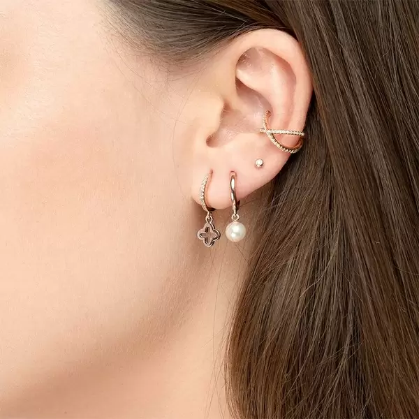 Leaf Jewelry Single Creole CLOVER/Zirkonia, 18 K Rosegold vergoldet Black Friday Preise