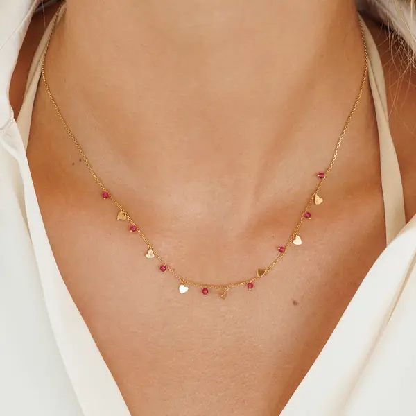 Leaf Jewelry Halskette Hearts Rubin, 18 K Gelbgold vergoldet Online