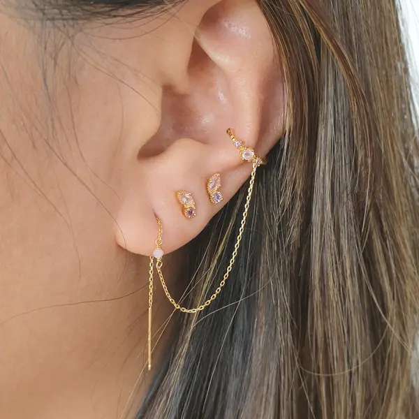 Leaf Jewelry Earcandy, Mondstein/Blauer Topaz, 18 K Gelbgold vergoldet Meist gekauft