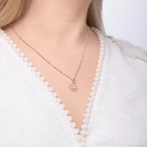 Leaf Jewelry Halskette Evil Eye, 45cm, 18 K Rosegold vergoldet VIP-Rabatte