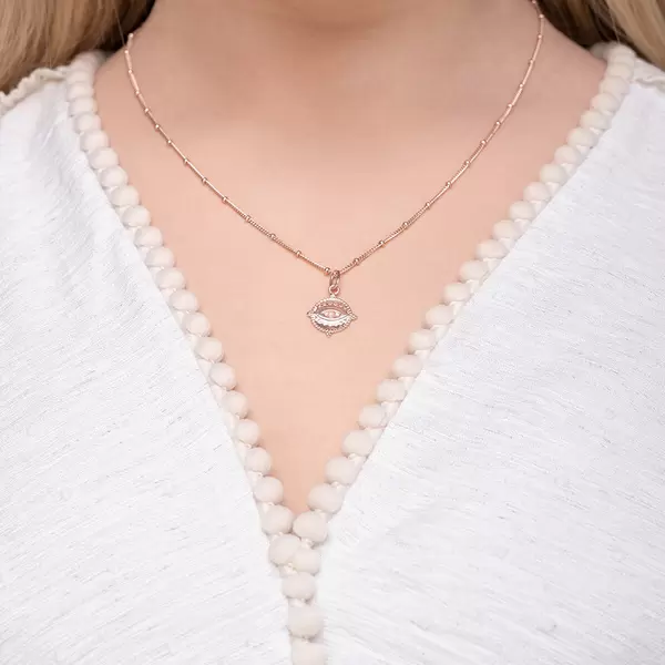 Leaf Jewelry Halskette Evil Eye, 45cm, 18 K Rosegold vergoldet VIP-Rabatte