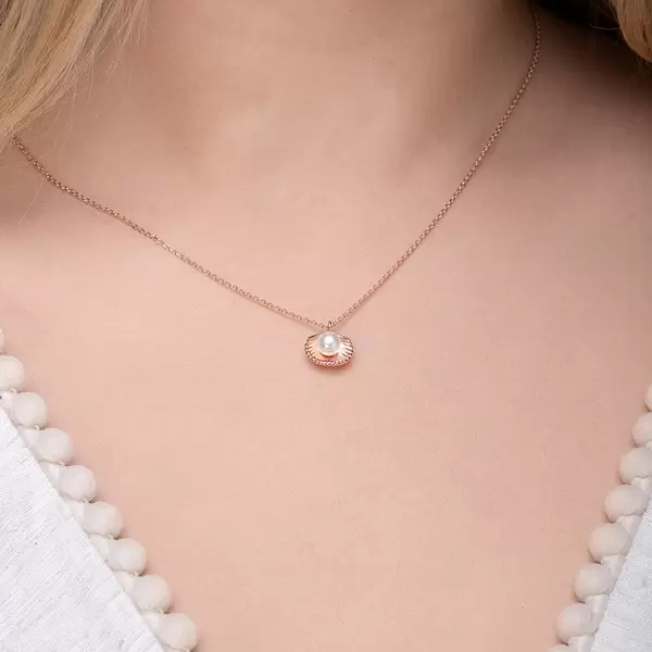 Leaf Jewelry Halskette Muschel mit Perle, 18 K Rosegold vergoldet Bis zu 50% Rabatt