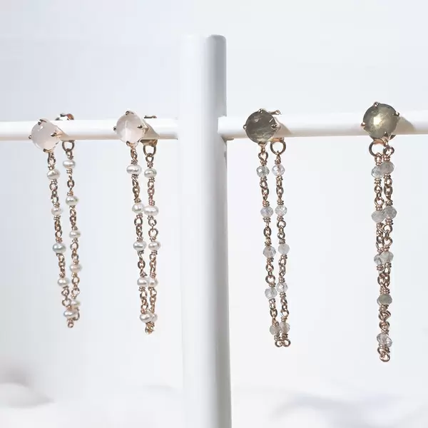 Leaf Jewelry Ohrhänger Flying Gem, Perle/Rosenquarz, 18 K Rosegold vergoldet Begrenzt auf 3 Tage