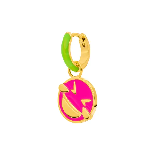 Leaf Jewelry Single Creole "LOL" EMOJI, 18 K Gelbgold vergoldet Verkauf