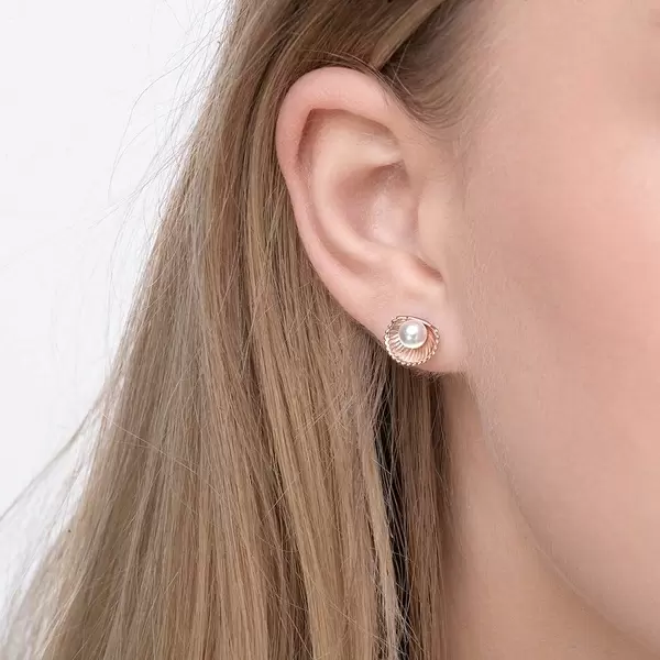 Leaf Jewelry Ohrstecker Muschel mit Perle, 18 K Rosegold vergoldet Blitzverkäufe