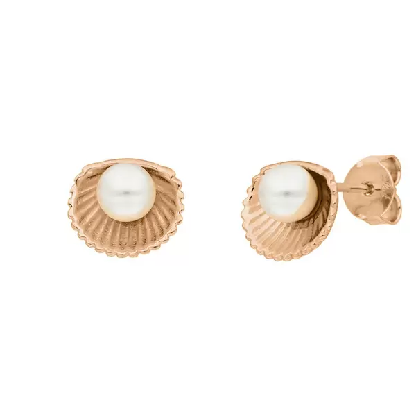 Leaf Jewelry Ohrstecker Muschel mit Perle, 18 K Rosegold vergoldet Blitzverkäufe