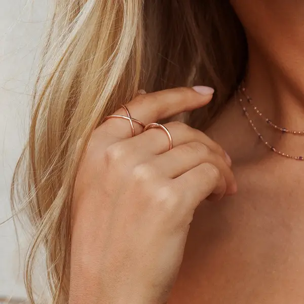 Leaf Jewelry Ring X Cross, 18 K Rosegold vergoldet, Größe 54 Heißer Verkauf