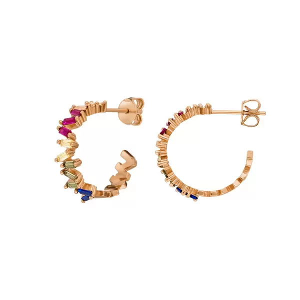 Leaf Jewelry Creole ICE CUBE, Multi Colour Zirkonia, 18 K Rosegold vergoldet Schlussverkauf